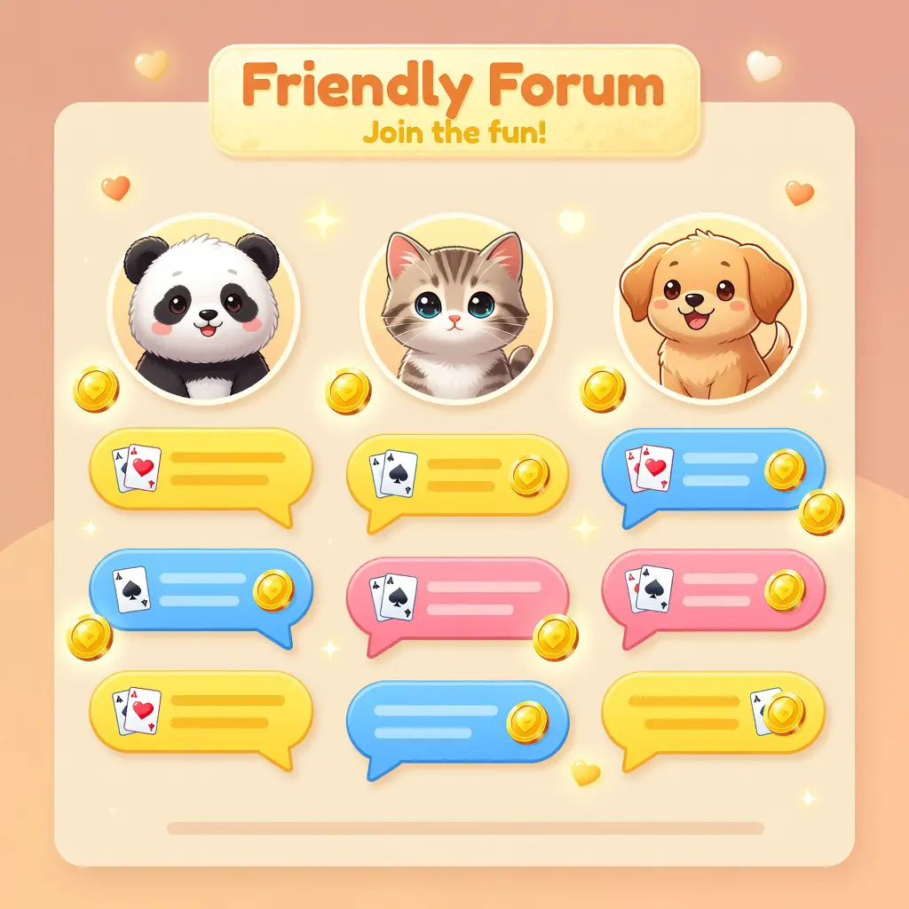 Forum community members discussing casino bonus tips A lively online forum with cute animal avatars as profile pictures actively discussing casino no-deposit bonus strategies in colorful speech bubbles