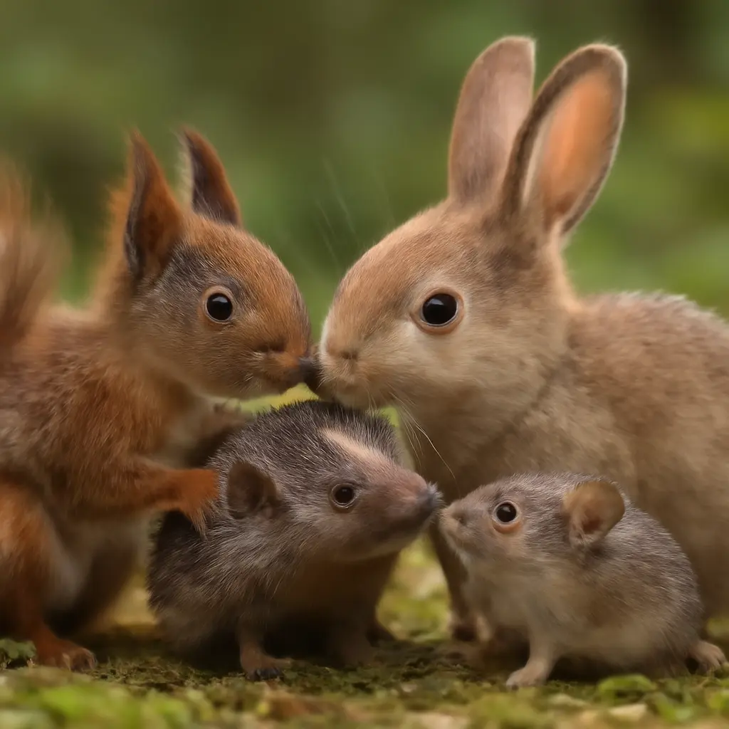 Group of small animals together creating a heartwarming scene