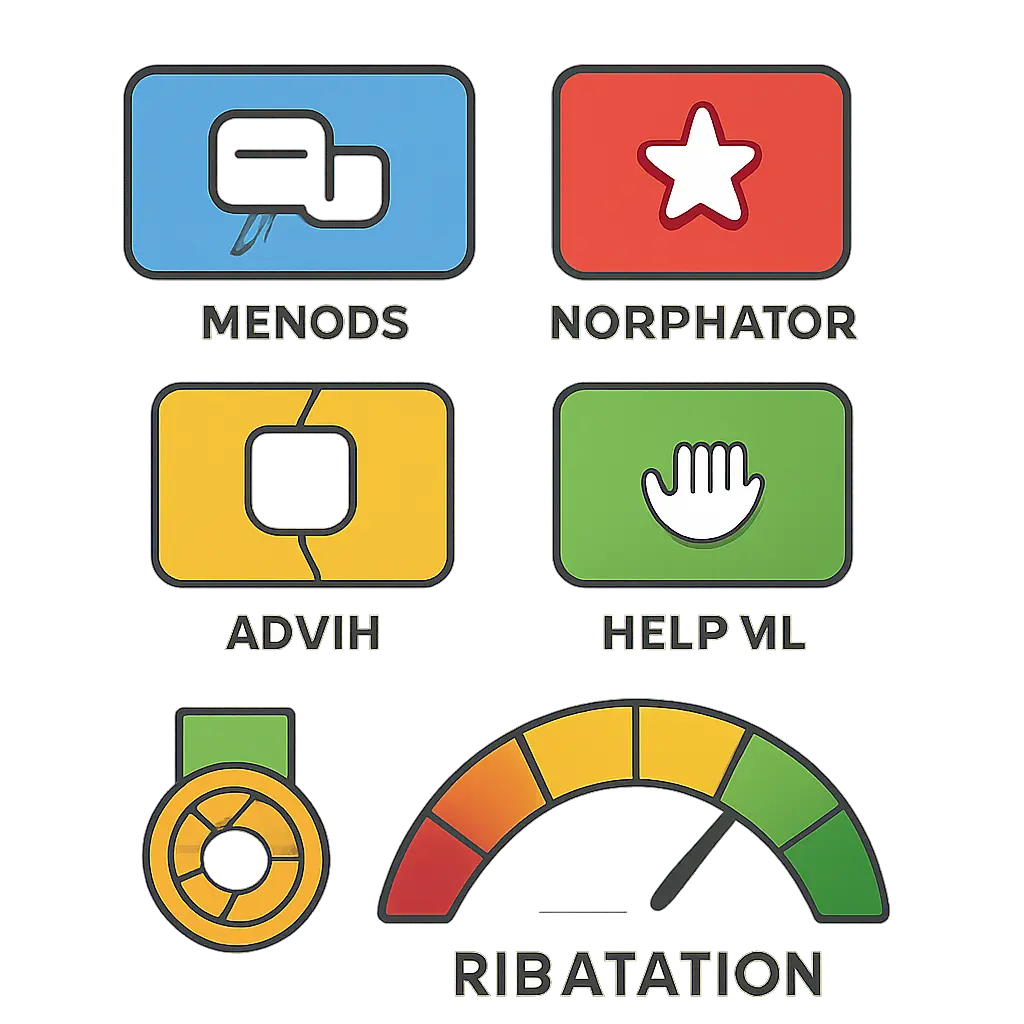 Infographic style illustration of forum badges and a simple reputation meter