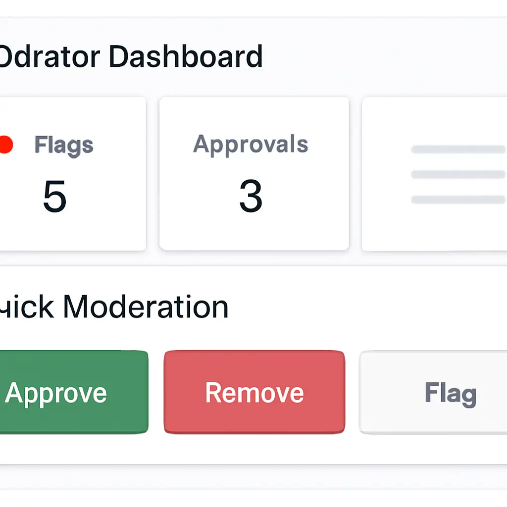 An organized moderator dashboard showing flags and approvals