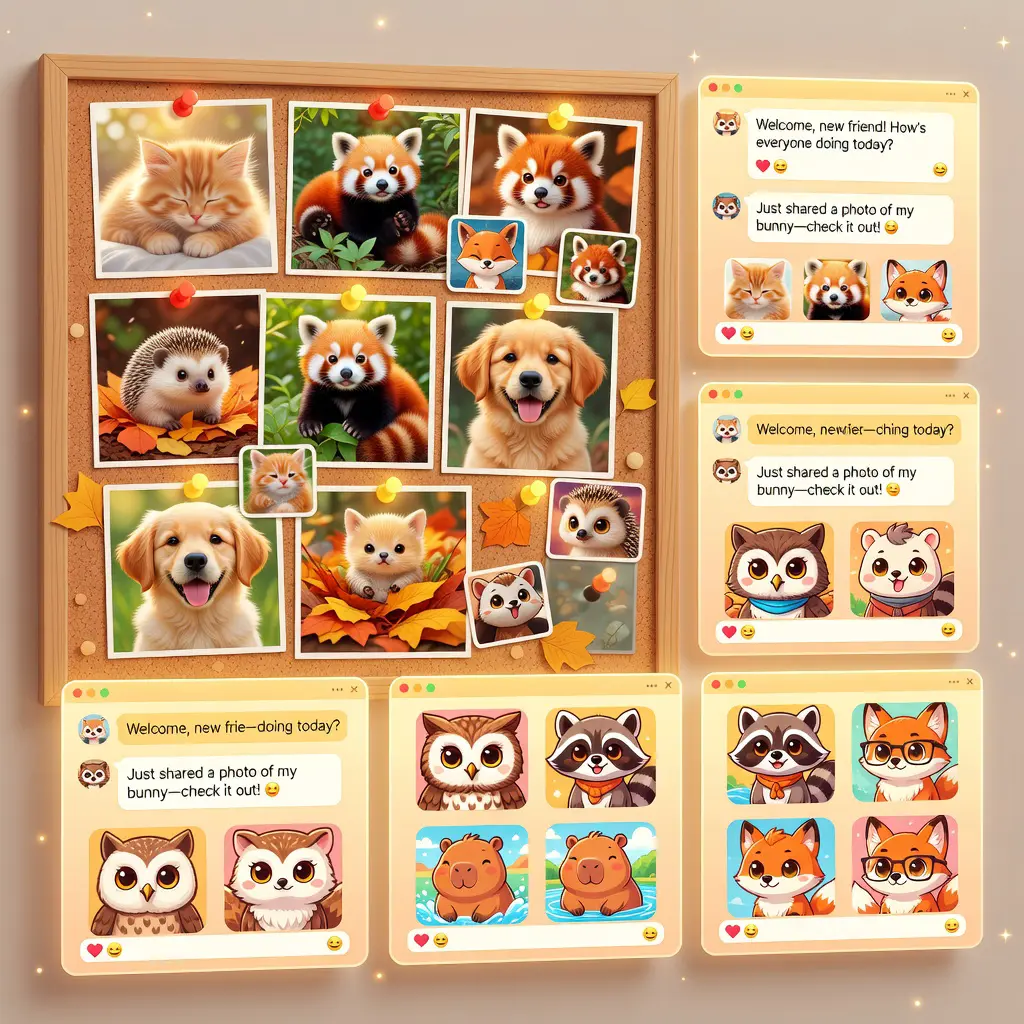 Welcoming cute animal forum community online A warm and welcoming online forum community centered around cute animals with users sharing photos and engaging in friendly discussions